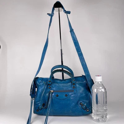Auténtico Bolso de Hombro Balenciaga City The First Azul Cuero Bolso de Mano 2 Vías Foto 1 de 4