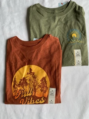 Lot of 2 Cat & Jack Boy’s S Small 6/7 Long Sleeve T-Shirts Green Orange New - Image 1 of 4