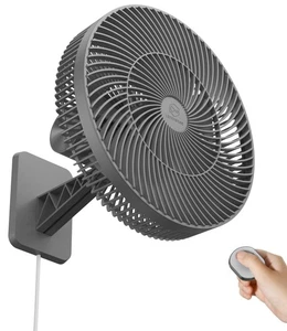 12" Wall Mounted Fan with Remote Control, 90° Oscillating, 4 Speeds Timer and... - Picture 1 of 8