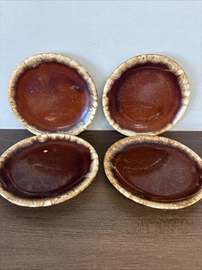 Vintage Set of 4 Hull Oven Proof Brown Drip 6.5” Plates - Picture 1 of 12