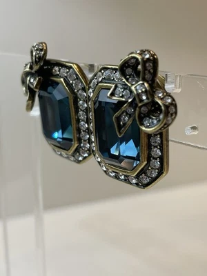 Heidi Daus Clip-On Statement Earrings Blue Swarovski Crystals With Bow - Image 1 of 4