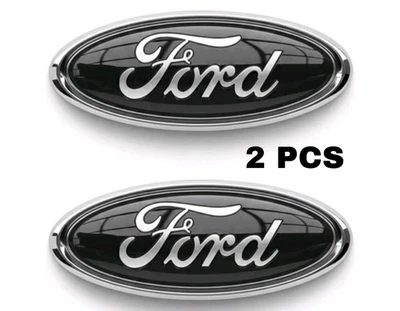 Black & Chrome 2005-2014 Ford F150 Front Grille/ Tailgate 9 inch Oval Emblem 2PC - Image 1 of 3