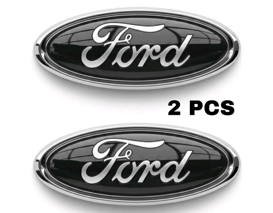Black & Chrome 2005-2014 Ford F150 Front Grille/ Tailgate 9 inch Oval Emblem 2PC - Image 1 of 3