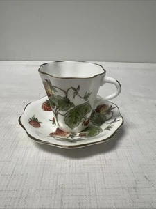 Strawberry (Scalloped) Coalport China Demitasse Cup & Saucer Sets England - MINT - Picture 1 of 9