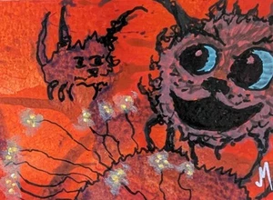 ACEO Cat Painting Original Kittens Play Contemporary Folk Art By Josh Merritt - Picture 1 of 1