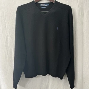 Polo Ralph Lauren Herren 100 % Lammwolle V-Ausschnitt Pullover Gr. L Pony schwarz gebraucht, in einwandfreiem Zustand - Bild 1 von 8