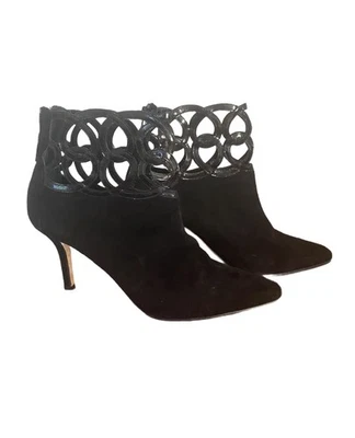 Botines Oscar De La Renta corte láser negro gamuza tacón al tobillo 38 Foto 1 de 4