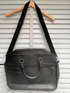 TED BAKER Mens Black Leather Messenger Bag Large Crossbody Travel Straps Satchel - Picture 1 of 22