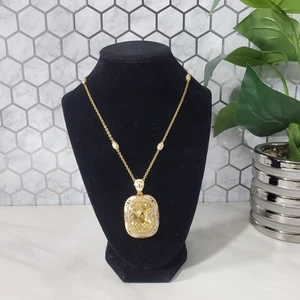 Lauren G Adams LGA Gold Tone Faceted Lemon Quartz with Enamel Pendant Necklace - Picture 1 of 10