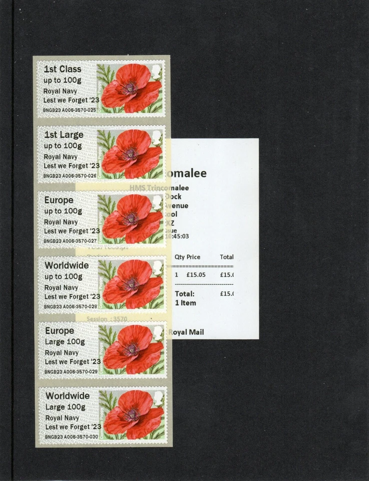 Poppy R18YAL "Royal Navy Lest We Forget '23" C/S of 6 - V. Scarce Post & Go - Image 1 of 1