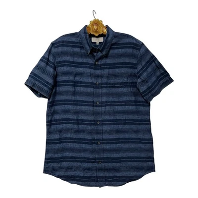 Jack Spade Blue Striped Linen Short Sleeve Casual Daytime Mens Shirt Large - Image 1 of 3
