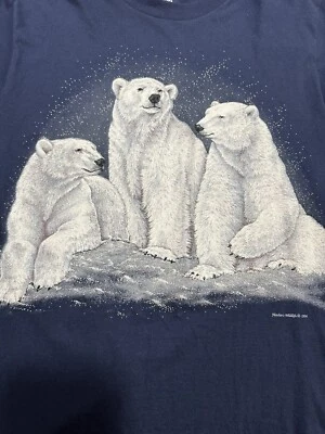 VTG 1994 POLAR BEARS Long Sleeve Blue Shirt Size Adult Medium Fletchers Wildlife - Image 1 of 4