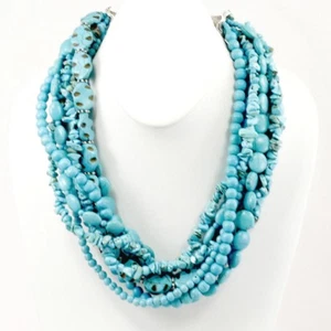 Multi-Strands Blue Magnesite Turquoise Bib Heavy Necklace 20.5" FREE SHIPPING - Picture 1 of 4