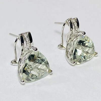 Pendientes Helzberg de diamantes de cuarzo de 10 quilates de oro blanco de 14 quilates con certificación GG 6,1 g Foto 1 de 4