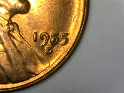 1955-S Lincoln Cent BIE and Filled 5 MULTIPLE ERROR See Pics RED UNC Cover