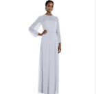 Dessy Strapless Chiffon Maxi Dress With Puff Sleeve Overlay In Silver Dove