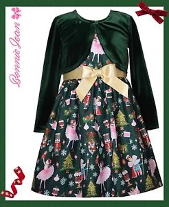 BONNIE JEAN LGirls Nutcracker Dress with Velvet Cardigan Size 5