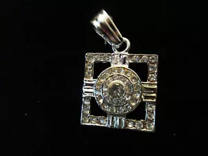 Hip Hop Silvertone Square Shaped Pendant with CZ Stones, New - Picture 1 of 5