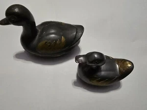 Vintage Pewter Brass Ducks Trinket Jewelry Box Set Cute Decor Hide Keys Rings - Picture 1 of 8