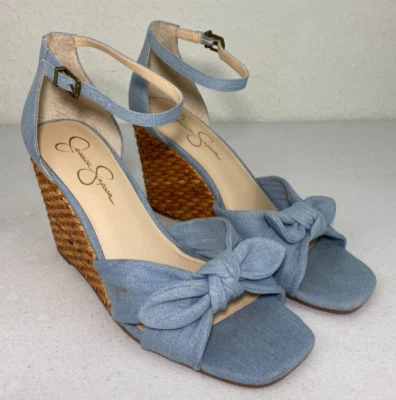 Jessica Simpson Mujer Delirah Tacón con Cuña Lazo Correas al Tobillo Azul Talla 10 Foto 1 de 4