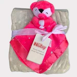 NUBY Plush Security Blanket Lovey Set PINK FOX Gray Arrows Triangles NEW - Picture 1 of 4