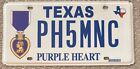 Texas 2014 MILITARY PURPLE HEART GRAPHIC License Plate # PH5MNC