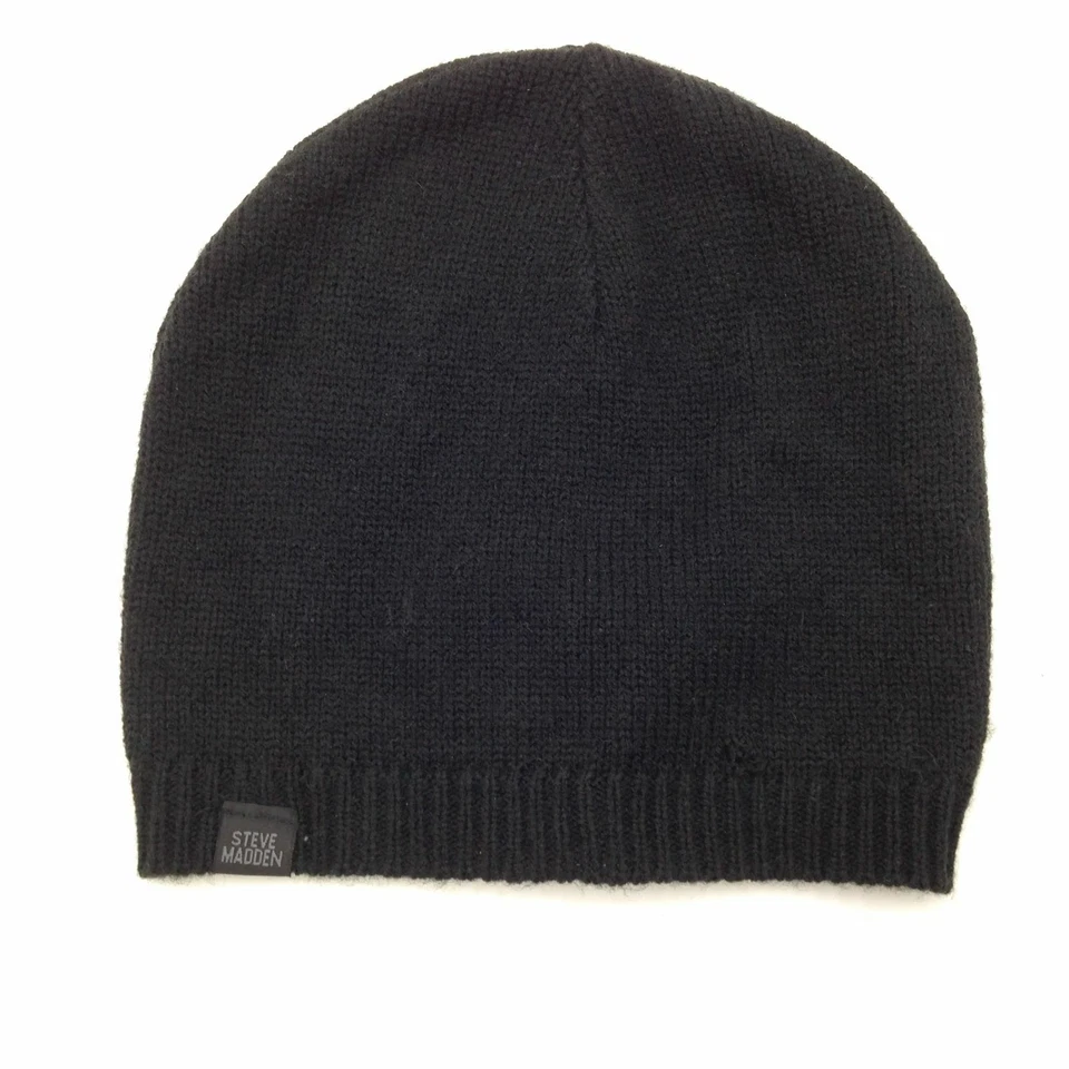 Steve Madden Mens Black Core Solid One Size Skull Cap Beanie Accessory 218