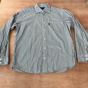 Faconnable Shirt Men L Black Striped Button Up Pocket Collared Long Sleeve - Picture 1 of 15