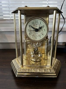 Vintage ELGIN Anniversary Brass Carriage Mantel Clock Quartz - Picture 1 of 4