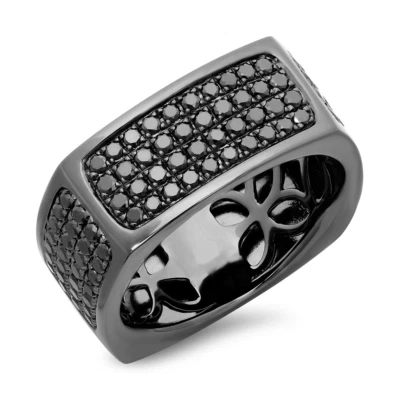 Mens 14K Solid Gold Black Diamond Ring Square 1.62 CT Natural - Image 1 of 2