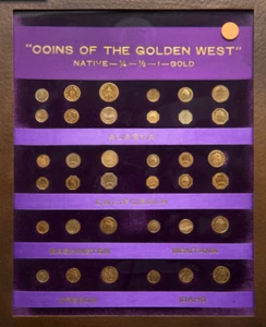 1849-1915 HART'S "COINS OF THE GOLDEN WEST" 36PC SET IN TIFFANY FRAME - Picture 1 of 1