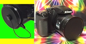 SLIP-ON PUSH-UP LENS CAP COVER TO CAMERA NIKON COOLPIX B700 P600 P610 S+HOLDER - Picture 1 of 8