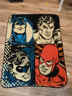 DC Comics Batman Superman Robin Flash Fleece Throw Blanket 57x42 Northwest - Image 1 of 3
