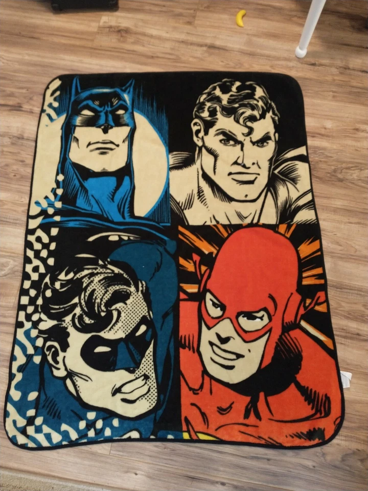 DC Comics Batman Superman Robin Flash Fleece Throw Blanket 57x42 Northwest - Image 1 of 3