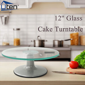 12'' Glass Cake Turntable Rotating Cake Icing Decor Display Stand Kitchen Tool