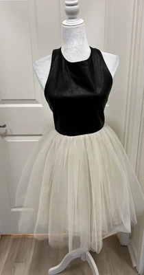 Alice & Olivia Leather & Tulle Halter Dress Sz. 4 - Image 1 of 4