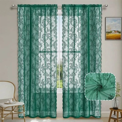 2er Set Gardinen Spitze Schlaufen Band transparent Voile Dekoschal Gardine DE - Bild 1 von 4