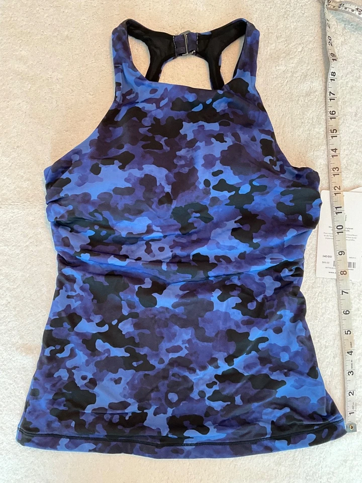 Athleta 34D/DD Blue Camo Maldives High Neck Tankini Top Surf 657735 S M