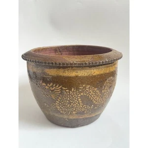 Vintage Chinese Salt Glazed Brown Planter With Dragon - Picture 1 of 24