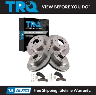 Комплект керамических передних и задних тормозных колодок и ротора TRQ подходит для Nissan TITAN XD 2016-2021 годов выпуска - Изображение 1 из 4