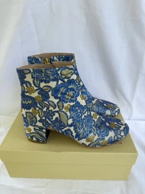 Tory Burch Azul Dorado Crema Floral Metálico Bordado Cremallera Botines 6.5 Nuevo con Etiquetas Foto 1 de 4