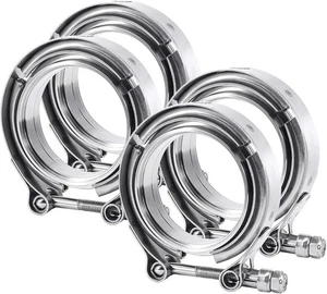 4" Inch V-Band Flange&Clamp Kit Male/Female With Ridge Exhaust Stainless 4 Pcs - Imagen 1 de 6