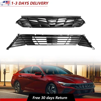 Front Upper & Lower Grille Without Sensor Holes Fit 2024-2025 Hyundai Elantra Foto 1 de 3