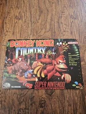 Letrero de hojalata de metal Donkey Kong Country sala de juegos arte de pared Nintendo Man Cave 8x12 pulgadas Foto 1 de 2