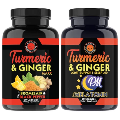 Angry Supplements Turmeric Ginger Maxx AM + PM Joint Support Sleep Aid Combo 2PK - Imagem 1 de 4