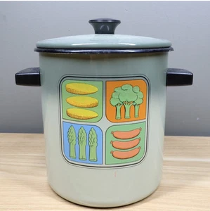 Vintage Vegetable Steamer Pot Enamelware Stock Pot with Insert and Lid Green - Picture 1 of 4