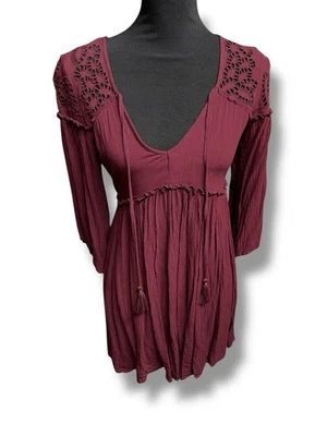 Vestido American Eagle AEO Mujer XS Rojo Borgoña Crochet Encaje Boho Cubrir Foto 1 de 4