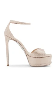 240 $ René Caovilla Anastasia verzierte hautfarbene Satin-Plateausandalen Größe 36,5 - Bild 1 von 22