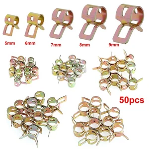 50pcs 5mm-9mm Spring Clips Motorcycle Petrol Pipe Fuel Hose Line Clamps - Picture 1 of 12