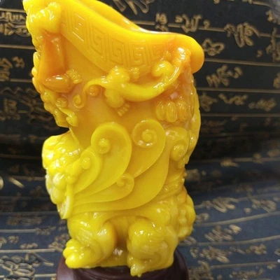 Yellow Dragon Jade Pixiu Dragon Cup Pen Holder Mythical Beast Carving Ornament Foto 1 de 4